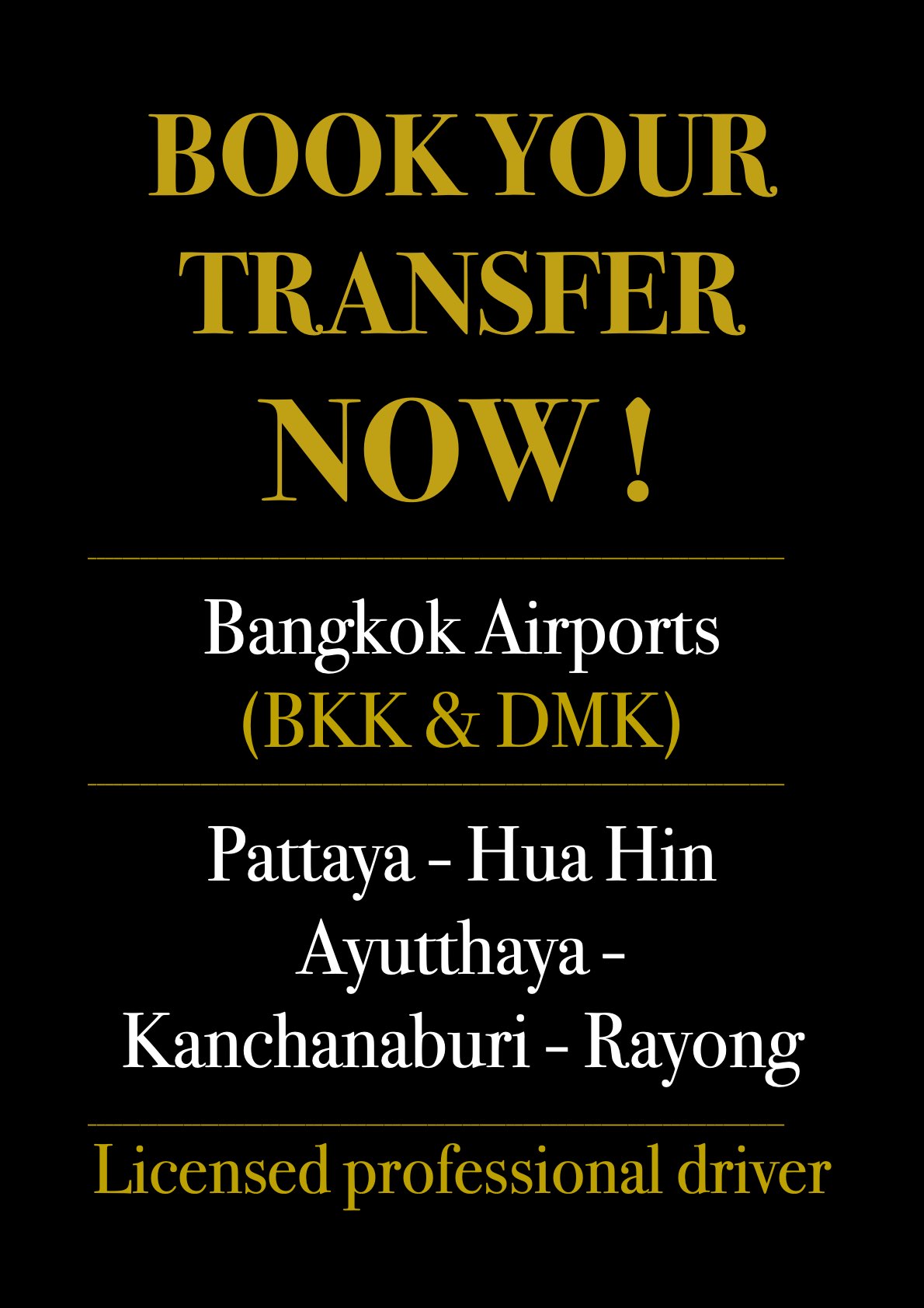 Book your transfer now — Bangkok airports BKK and DMK, Pattaya, Hua Hin, Ayutthaya, Kanchanaburi and Rayong